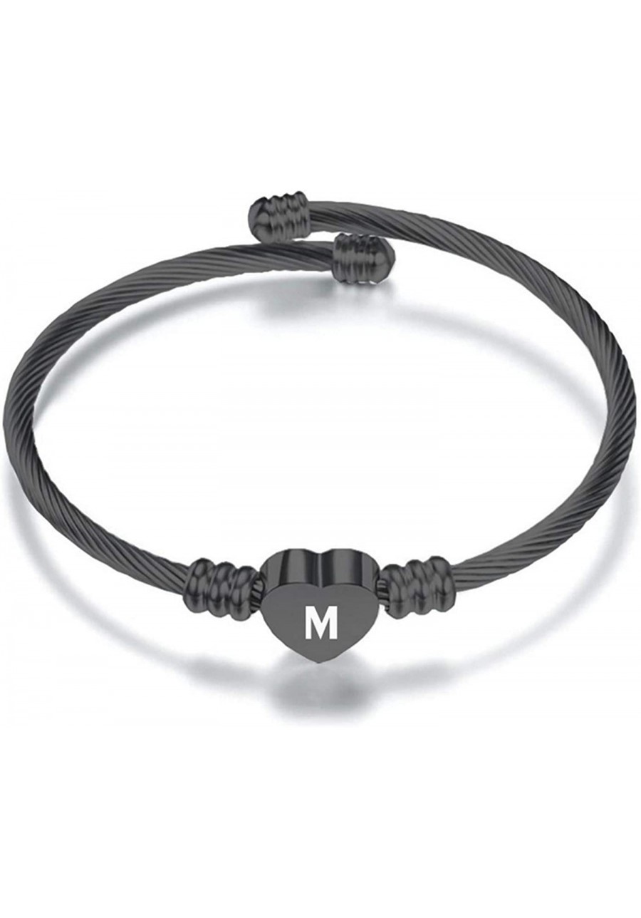 Women Mens Heart Initial A-Z Letter Custom Name Bracelet Black Expandable Cuff Bracelets $7.35 Cuff