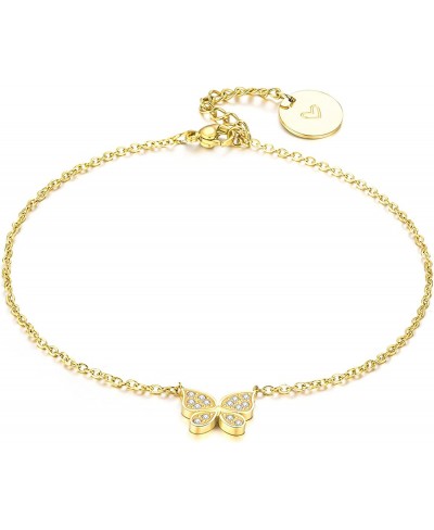 18K Gold Plated Butterfly Anklet with Zircon Gem for Women Teen Girls Gold Tone Finish Unique Charm Ankle Bangle Jewelry Gift...
