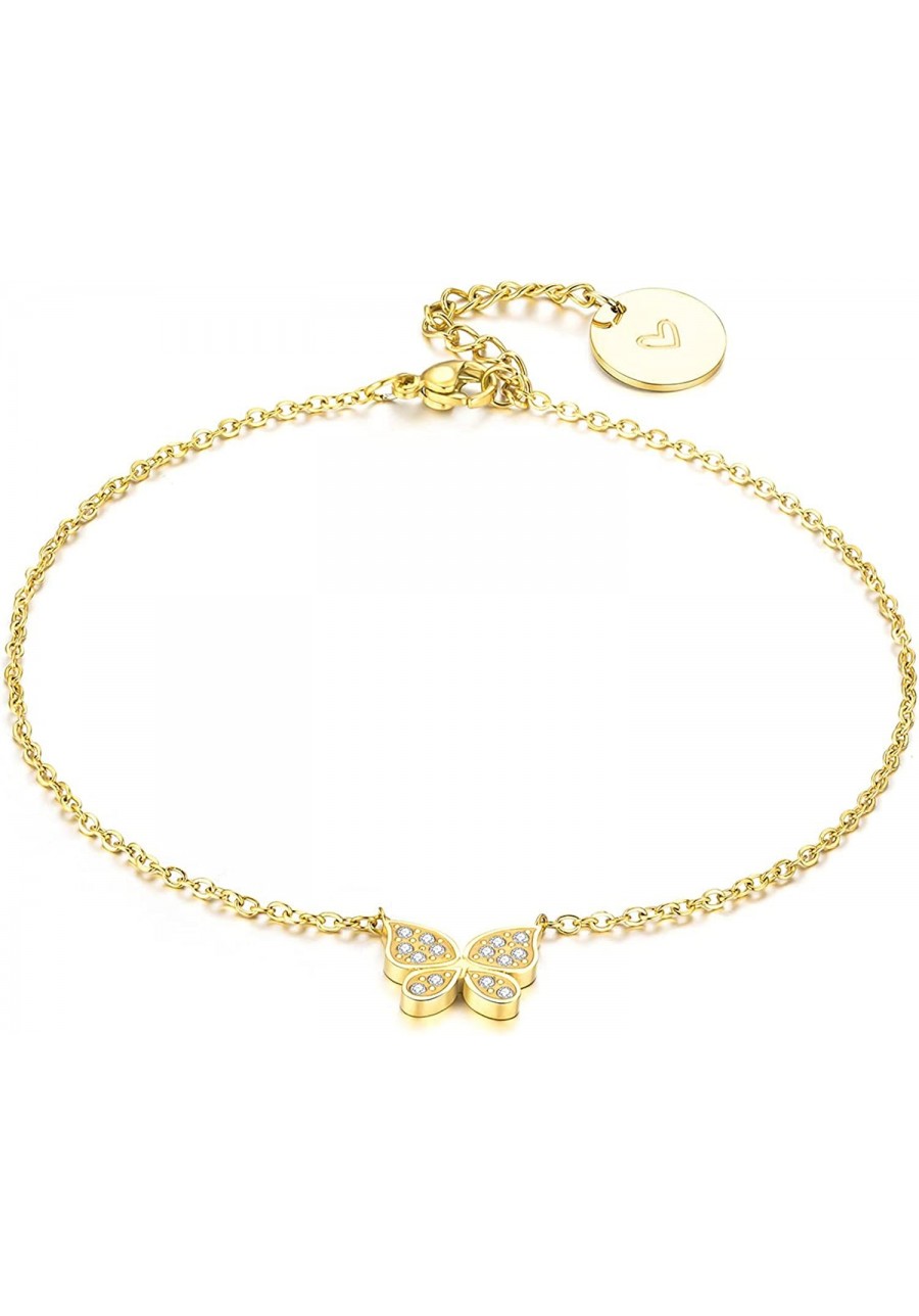 18K Gold Plated Butterfly Anklet with Zircon Gem for Women Teen Girls Gold Tone Finish Unique Charm Ankle Bangle Jewelry Gift...