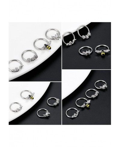 4PCS 16G Septum Rings Clicker Stainless Steel Daith Earrings Cute Butterfly Bee Flower Snake Septum Ring Hinged Nose Ring Hoo...