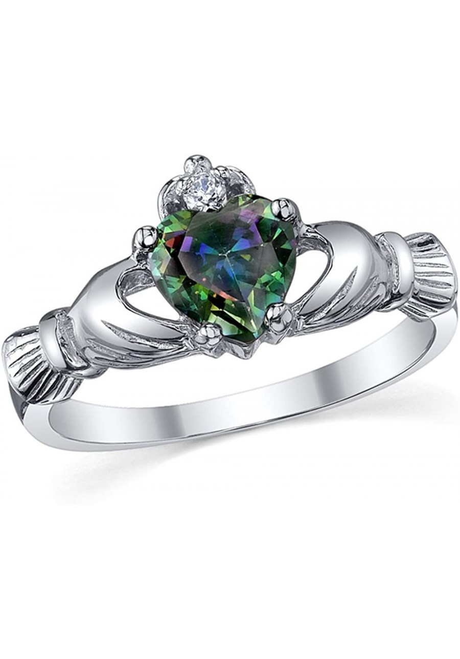 Sterling Silver 925 Irish Claddagh Friendship & Love Mystic Rainbow Simulated Topaz Color Heart Cubic Zirconia Ring $14.46 St...