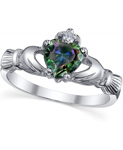 Sterling Silver 925 Irish Claddagh Friendship & Love Mystic Rainbow Simulated Topaz Color Heart Cubic Zirconia Ring $14.46 St...