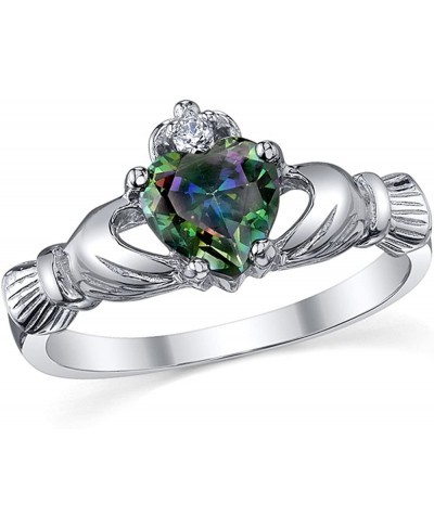 Sterling Silver 925 Irish Claddagh Friendship & Love Mystic Rainbow Simulated Topaz Color Heart Cubic Zirconia Ring $14.46 St...