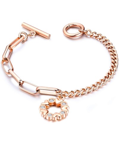 Women Girls Rose Gold Tone Bracelet Stainless Steel Heart Angle Wing Charms Link Bracelet with Toggle Clasp $11.54 Link