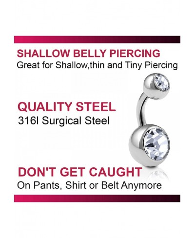 5Pcs Belly Button Surgical Steel 14g 1/4 6mm Short Navel Ring Ear Ball Bar Crystal And Retainer Lot Piercing - CL AB AM EM $1...