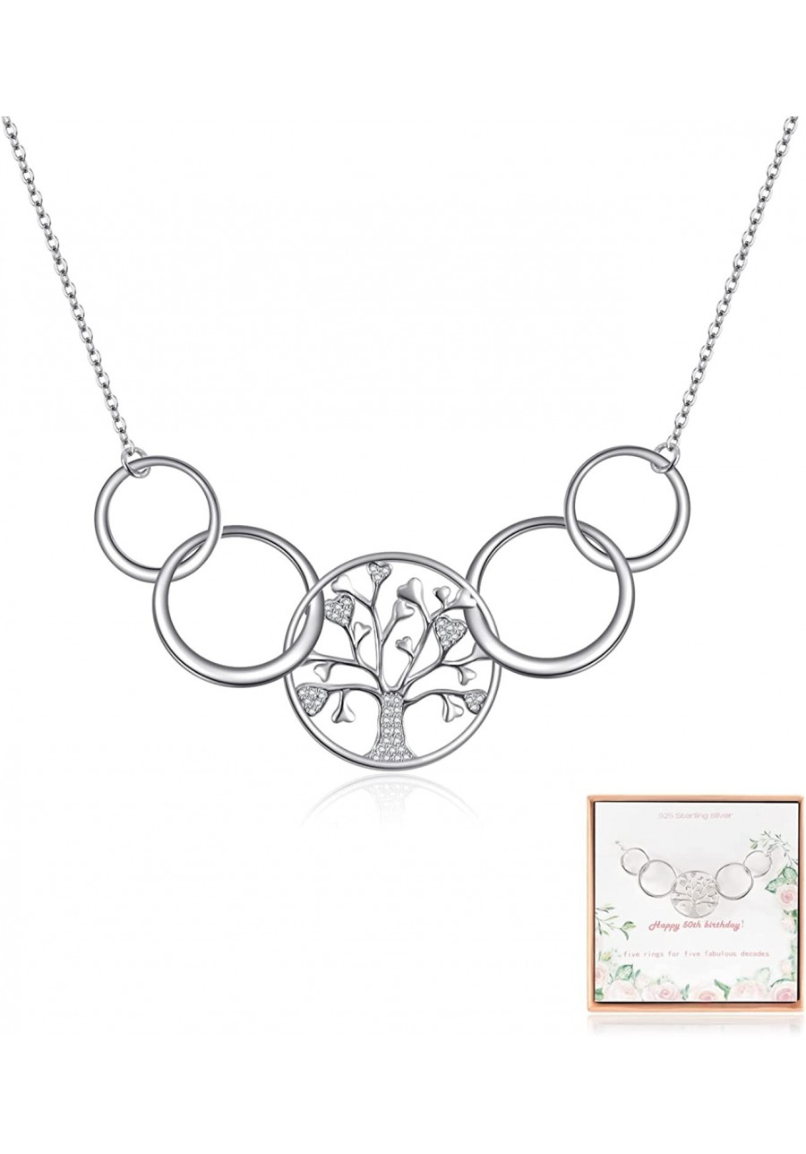 50th Birthday Gifts for Women Tree of Life Necklace for Mother Sterling Silver Five Circle 5 Decade Jewelry 50 Years Old $44....