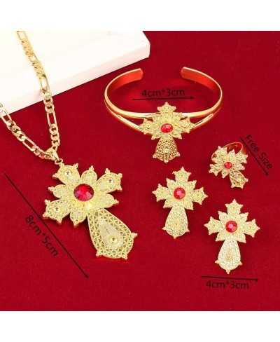 8cm Big Ethiopian Rhinestone Cross Set Latest 24k Gold Plated Jewellery Africa Bridal Wedding Sets Dubai $17.36 Jewelry Sets