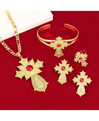 8cm Big Ethiopian Rhinestone Cross Set Latest 24k Gold Plated Jewellery Africa Bridal Wedding Sets Dubai $17.36 Jewelry Sets