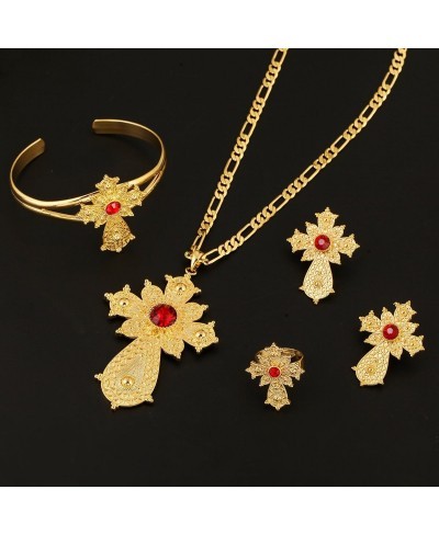 8cm Big Ethiopian Rhinestone Cross Set Latest 24k Gold Plated Jewellery Africa Bridal Wedding Sets Dubai $17.36 Jewelry Sets