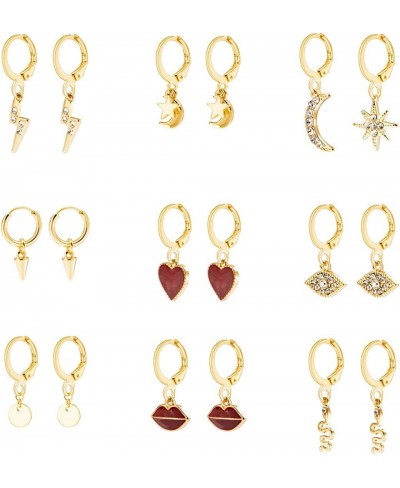 9 Pairs Small Moon Star Hoop Earrings Set for Women Mini Huggie Hoop Earrings with Dangle Charms Golden Geometric Shapes $19....