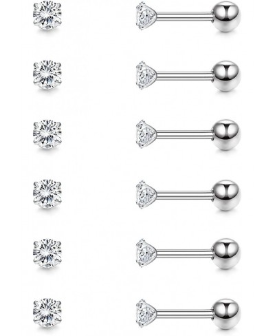 6 Pairs 18G Cubic Zirconia Stud Earrings Set for Women Men 316L Hypoallergenic Surgical Stainless Steel Piercing Cartilage Fa...