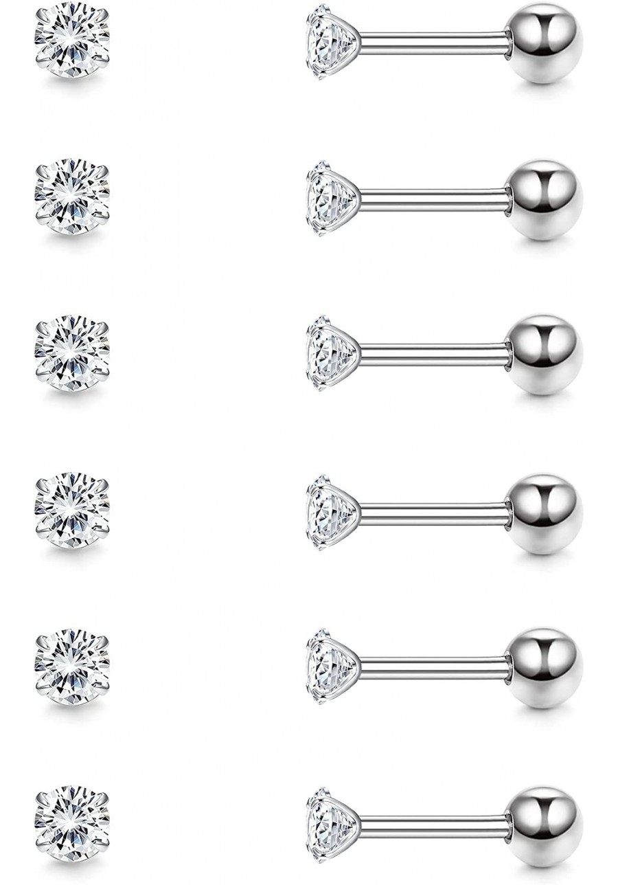 6 Pairs 18G Cubic Zirconia Stud Earrings Set for Women Men 316L Hypoallergenic Surgical Stainless Steel Piercing Cartilage Fa...