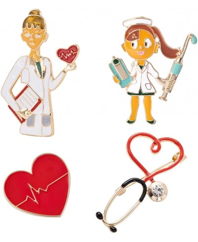 Nurse Doctor Brooch Pin Heart Lapel Pin Funny Button Badge for Men Women Clothes Jewelry Nurse Pharmacist Doctor Gift 1 Set/4...