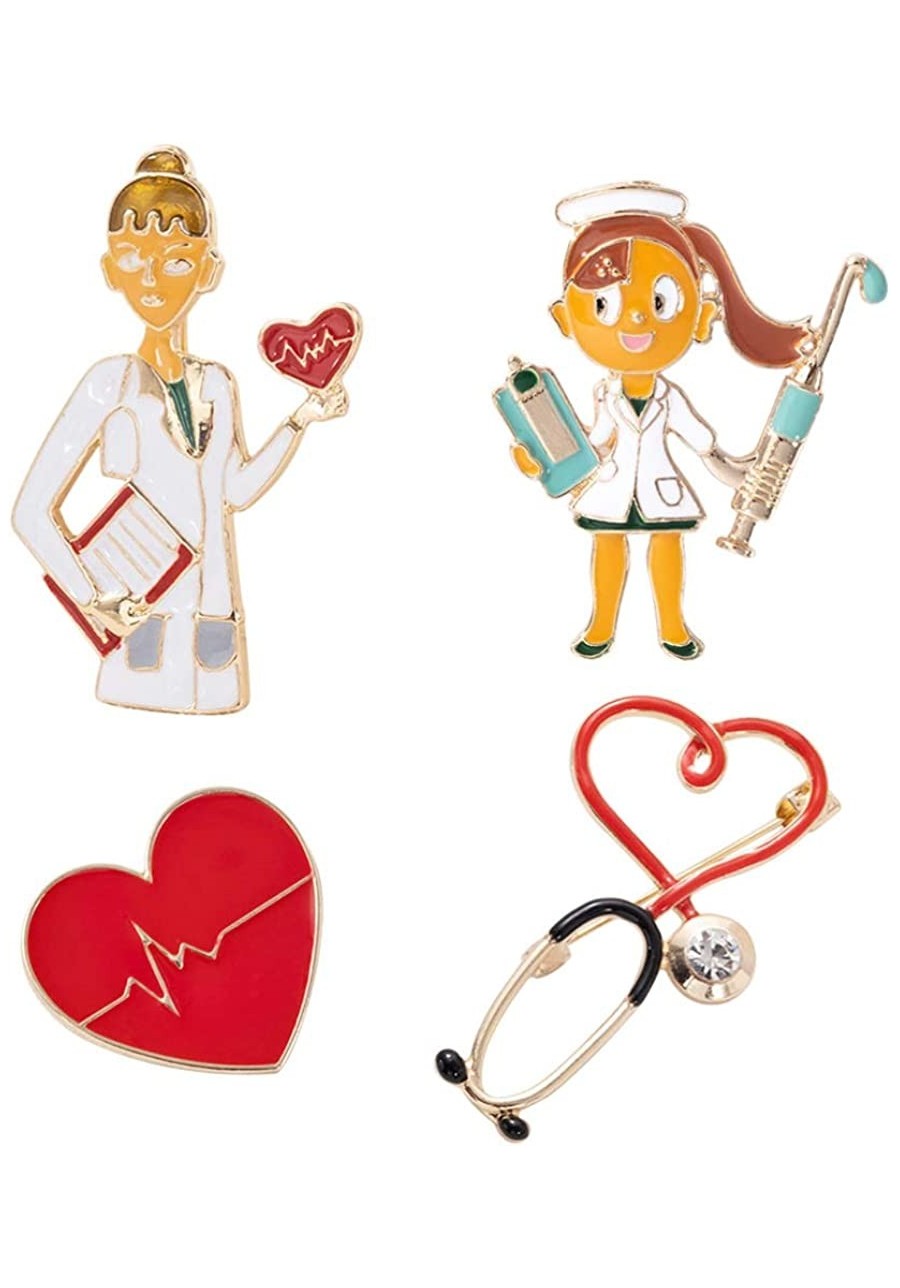 Nurse Doctor Brooch Pin Heart Lapel Pin Funny Button Badge for Men Women Clothes Jewelry Nurse Pharmacist Doctor Gift 1 Set/4...