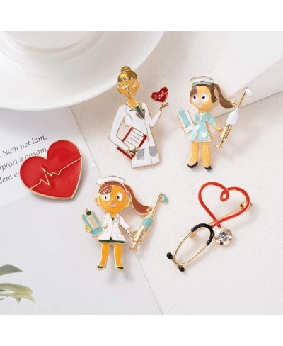 Nurse Doctor Brooch Pin Heart Lapel Pin Funny Button Badge for Men Women Clothes Jewelry Nurse Pharmacist Doctor Gift 1 Set/4...