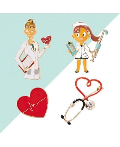 Nurse Doctor Brooch Pin Heart Lapel Pin Funny Button Badge for Men Women Clothes Jewelry Nurse Pharmacist Doctor Gift 1 Set/4...