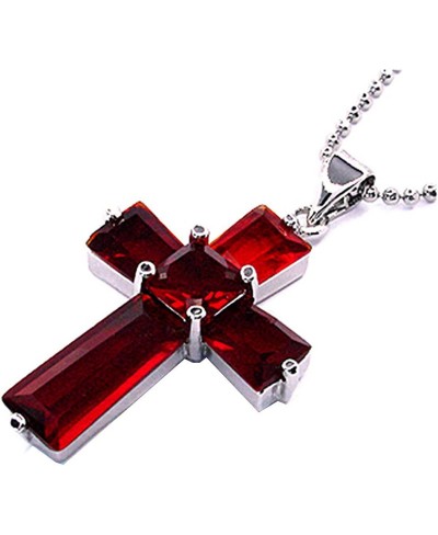 18K White Gold Plated Fashion Cross Cut Red Ruby Pendant Necklace Chain $21.17 Pendants & Coins