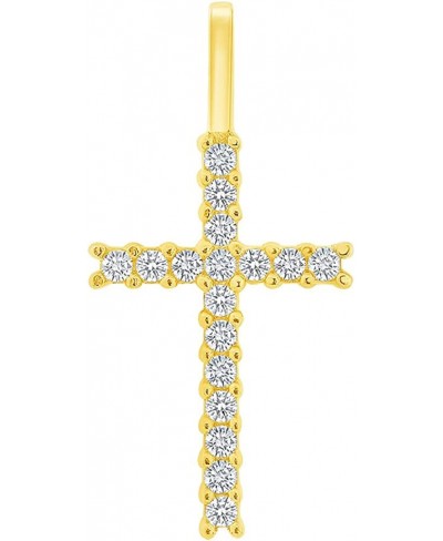 Solid 14k Yellow Gold Cubic-Zirconia Petite Religious Cross Charm Pendant $40.72 Pendants & Coins