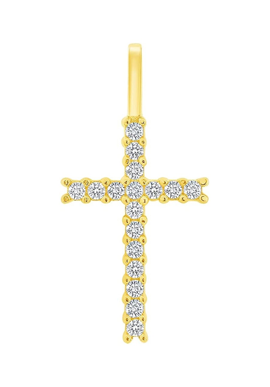 Solid 14k Yellow Gold Cubic-Zirconia Petite Religious Cross Charm Pendant $40.72 Pendants & Coins