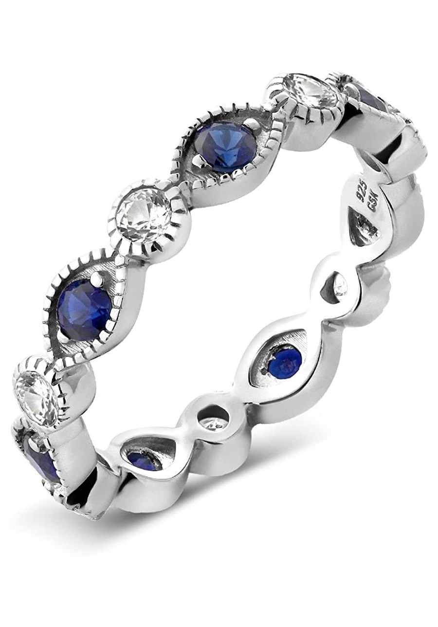 925 Sterling Silver White and Blue Created Sapphire Women Eternity Ring (0.70 Cttw Available 5 6 7 8 9) $24.49 Eternity Rings