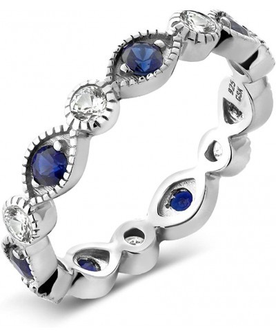 925 Sterling Silver White and Blue Created Sapphire Women Eternity Ring (0.70 Cttw Available 5 6 7 8 9) $24.49 Eternity Rings