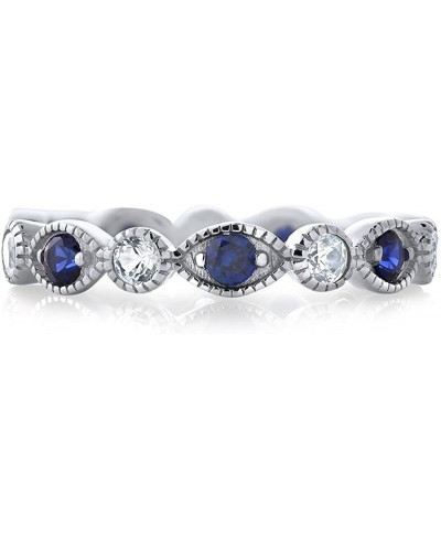 925 Sterling Silver White and Blue Created Sapphire Women Eternity Ring (0.70 Cttw Available 5 6 7 8 9) $24.49 Eternity Rings