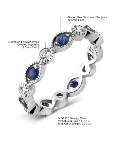 925 Sterling Silver White and Blue Created Sapphire Women Eternity Ring (0.70 Cttw Available 5 6 7 8 9) $24.49 Eternity Rings