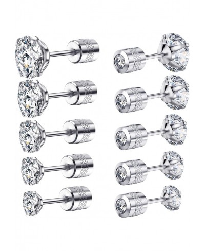 Cubic Zirconia Hypoallergenic Stud Earrings for Women Men Girls Statement Cartilage Fashion Surgical Steel Helix Earrings 5 P...