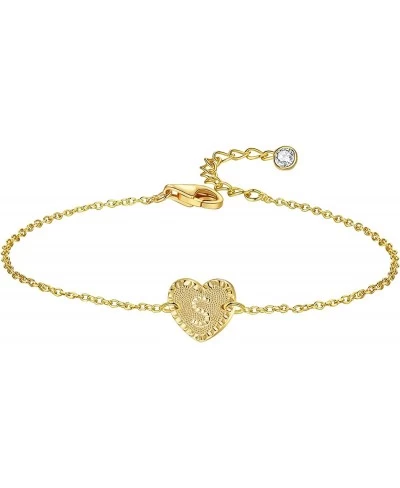 Heart Gold Initial Bracelet for Women 14k Gold Plated Cute Heart Letter Bracelet Dainty Engraved A to Z Letter Charm Alphabet...