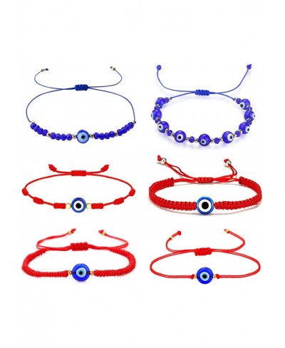 6Pcs Evil Eye Mexican Bracelets Pack for Women Men Blue Evil Eye Bead Bracelet 7 Knot Handmade Lucky Bracelets Adjustable Kab...