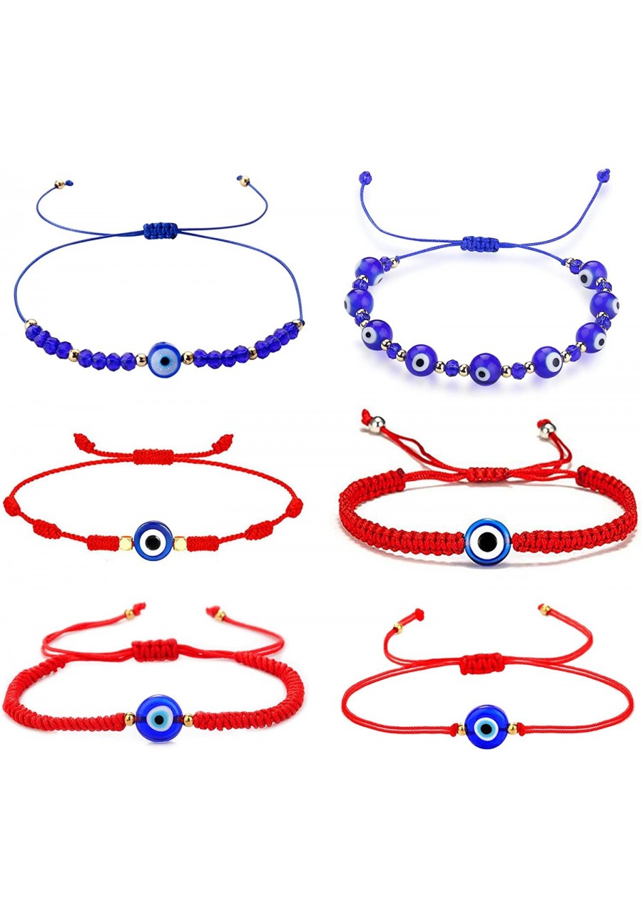 6Pcs Evil Eye Mexican Bracelets Pack for Women Men Blue Evil Eye Bead Bracelet 7 Knot Handmade Lucky Bracelets Adjustable Kab...