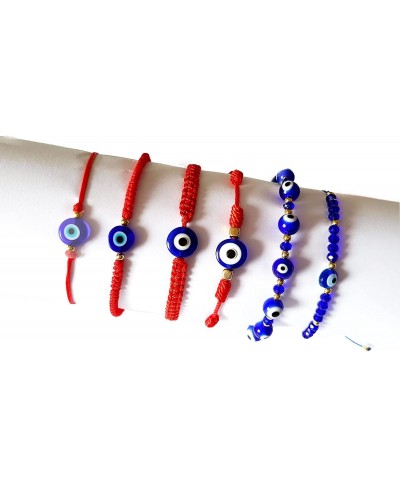 6Pcs Evil Eye Mexican Bracelets Pack for Women Men Blue Evil Eye Bead Bracelet 7 Knot Handmade Lucky Bracelets Adjustable Kab...