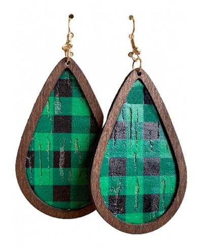 Wooden Christmas Earring Buffalo Plaid Painted Wood Dangle Drop Earrings Teardrop Flower Point Wooden Statement Earring for W...