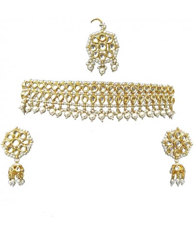 Meena Kundan Indian Bridal Wedding Designer Gold Plated Pearls Choker Necklace Jewelry Set $21.78 Jewelry Sets