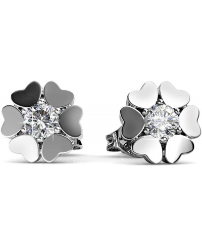 Khloe Heart Stud Earrings 18k White Gold Plated Studs with Unique Heart Halo Stud Earring Set with Round Cut Solitaire Crysta...