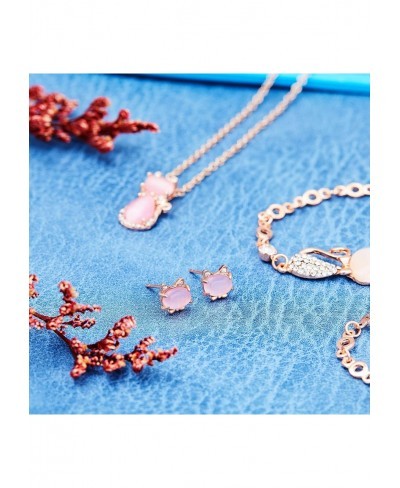 3 Pieces Jewelry Set Cat Necklace Pink Opal Pendant Rhinestone Jewelry Bracelet Set Earring Stud for Teen Girls and Women $13...