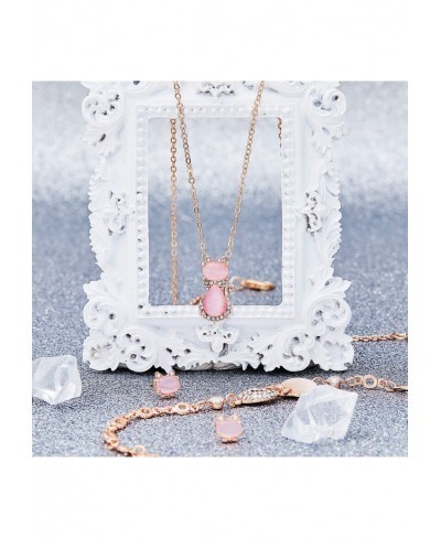 3 Pieces Jewelry Set Cat Necklace Pink Opal Pendant Rhinestone Jewelry Bracelet Set Earring Stud for Teen Girls and Women $13...