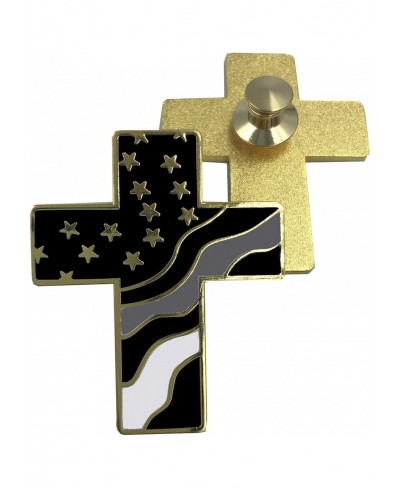 Thin Gray Line American Flag Cross USA Lapel pin Cloisonné Correctional Officer Corrections $11.00 Brooches & Pins