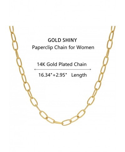 Paperclip Link Chain Necklace 14K Gold Plated Chunky Chain Link Choker Adjustable Dainty for Women Girls Gold Jewelry $13.37 ...