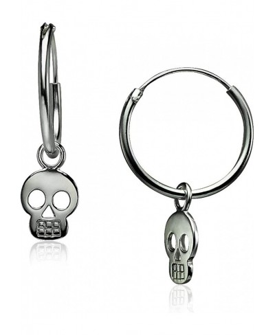 Black Rhodium Plated Sterling Silver Small Skull Charm with 14mm Hoop Earrings $15.30 Hoop