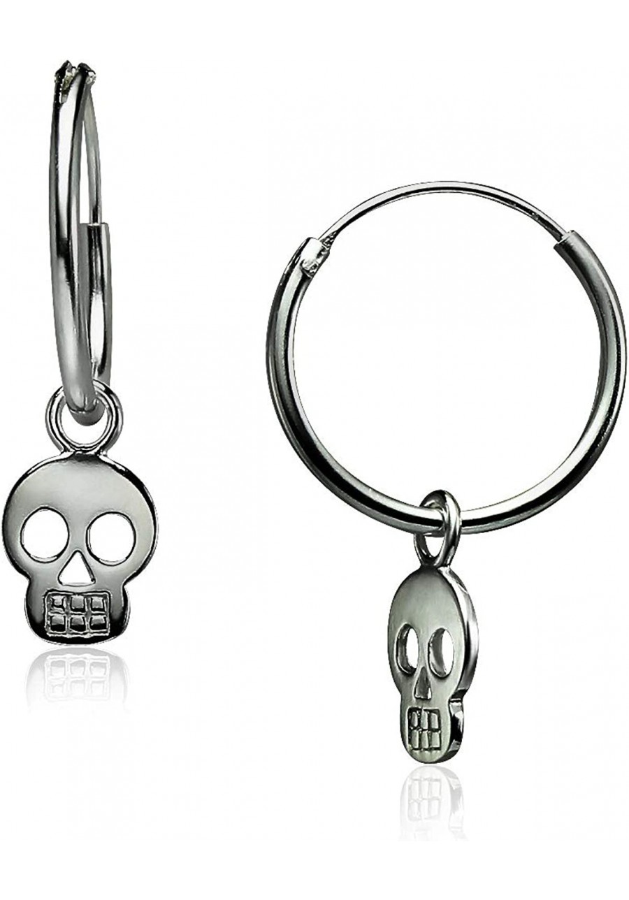 Black Rhodium Plated Sterling Silver Small Skull Charm with 14mm Hoop Earrings $15.30 Hoop