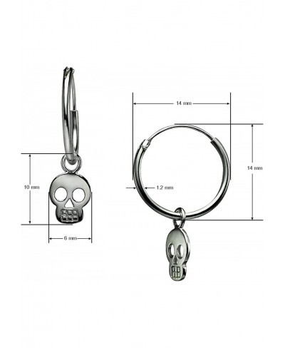 Black Rhodium Plated Sterling Silver Small Skull Charm with 14mm Hoop Earrings $15.30 Hoop