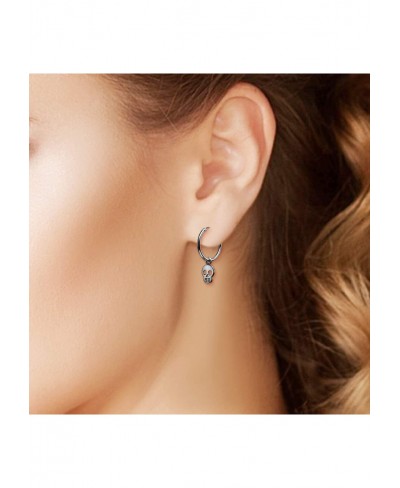 Black Rhodium Plated Sterling Silver Small Skull Charm with 14mm Hoop Earrings $15.30 Hoop