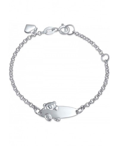 Personalized Name Bar Teddy Bear ID Identification Bracelet Women Teen 925 Silver Sterling Small Wrists 5-6 Inch Adjust $16.3...