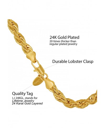 7mm Rope Chain Bracelet for Men and Women 24K Real Gold Plated $59.49 Link