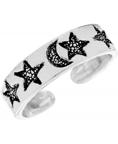 Women's 925 Sterling Silver Moon Star Sky Pinky Finger Midi Toe Adjustable Ring $17.53 Toe Rings