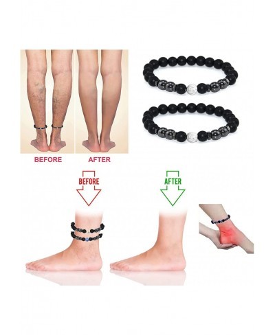 4PCS Anti-Swelling Black Obsidian Anklet Lymphatic Drainage Black Obsidian Bracelet Anklet Anti-Anxiety Magnetic Obsidian Bra...