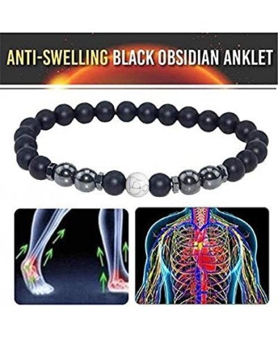 4PCS Anti-Swelling Black Obsidian Anklet Lymphatic Drainage Black Obsidian Bracelet Anklet Anti-Anxiety Magnetic Obsidian Bra...