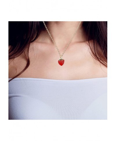 Strawberry Pendant Necklace Cute Fruit Necklace Choker Neck Jewelry for Women Birthday Wedding Gift $10.54 Chokers