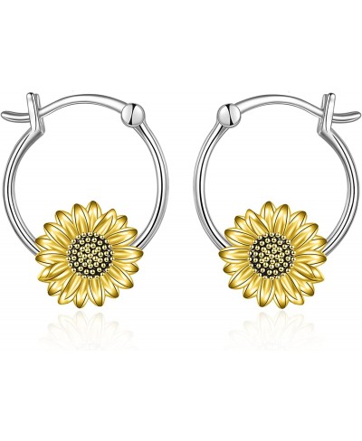 Flower Hoop Earrings 925 Sterling Silver Sunflower/Daisy Earrings Flower Jewelry for Women Girls Christmas Gifts $28.45 Hoop